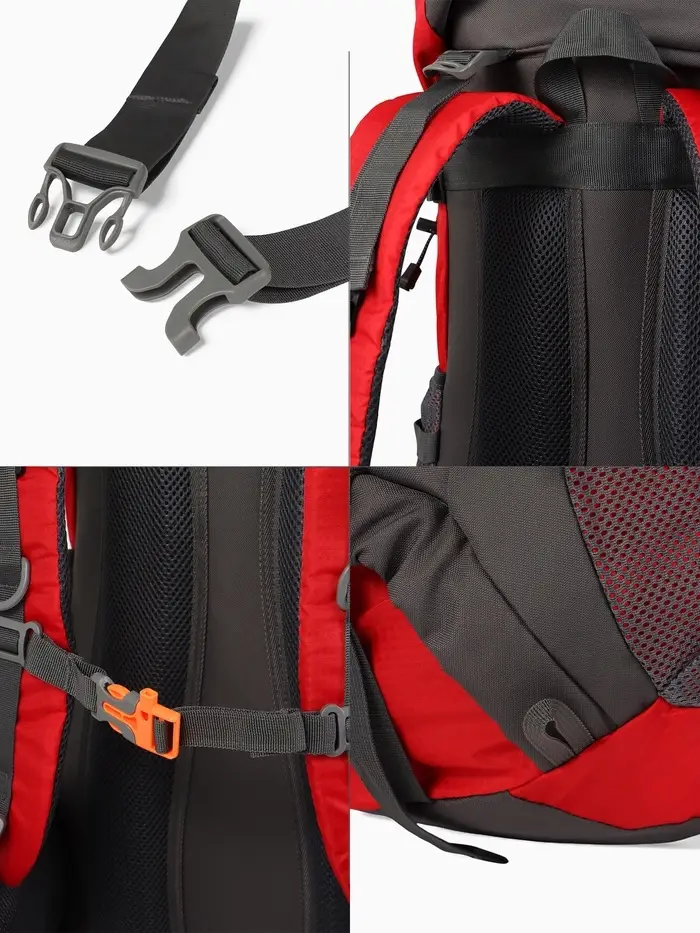 Рюкзак тур 65+5л, 30*20*53, отдел на шнурке, 5нар+2вн кармана, цвет красный