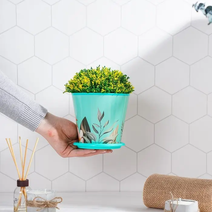 Горшок для цветов Доляна &laquo;Тропический лес&raquo;, 800 мл, цвет зелёный