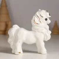 Сувенир керамика "Лошадка с бантом" белый с золотом 9,5х3х9,5 см