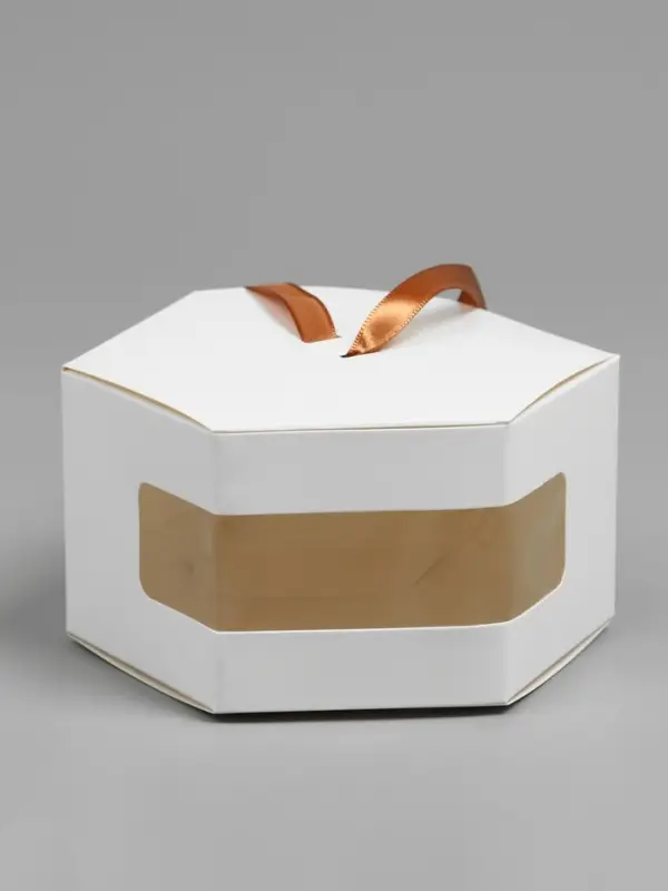 Коробка шестигранная, с окном, белый, 20&times;12&times;7 см