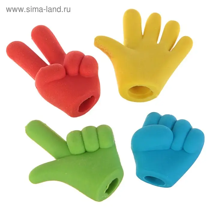 Набор фигурных ластиков "Жесты", 4 штуки, в пакете на зип-молнии, МИКС (штрихкод на штуке)