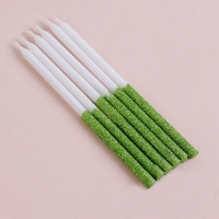 Свечи для торта "Блестящее сияние", 6 шт, белые с зелёным