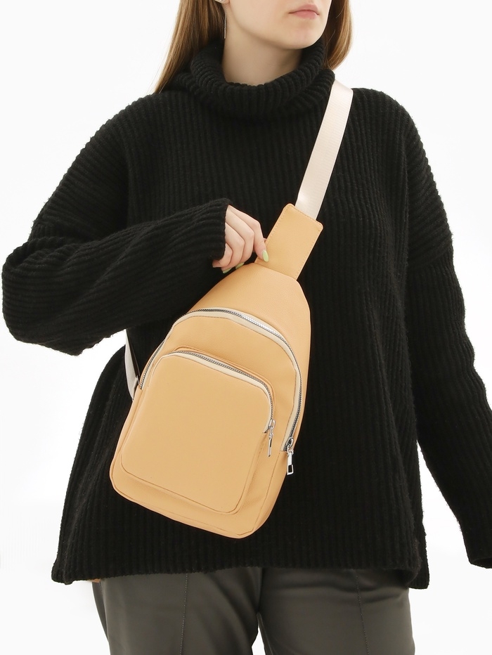 Рюкзак-слинг, 18*5,5*29 см, отд на молнии, 1 н/карман, бежевый