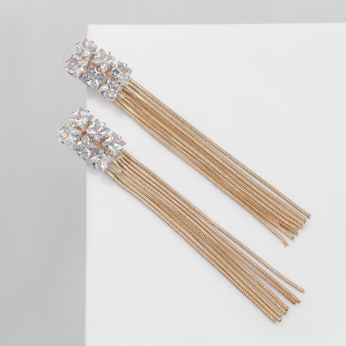 Серьги висячие со стразами &laquo;Одиссея&raquo; прямоугольник, цвет белый в золоте