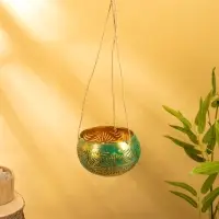 Подсвечник подвесной из кокоса, 12-14 см, тёмно зелёный-золотой