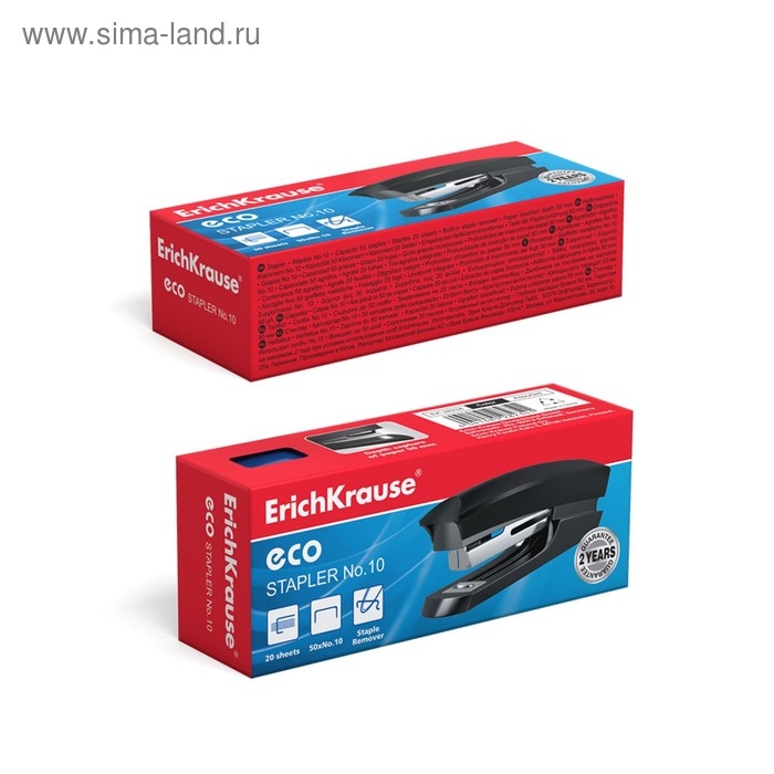 Степлер ErichKrause ECO № 10, до 20 листов, встроенный антистеплер, микс Степлер ErichKrause ECO № 10, до 20 листов, встроенный антистеплер, микс