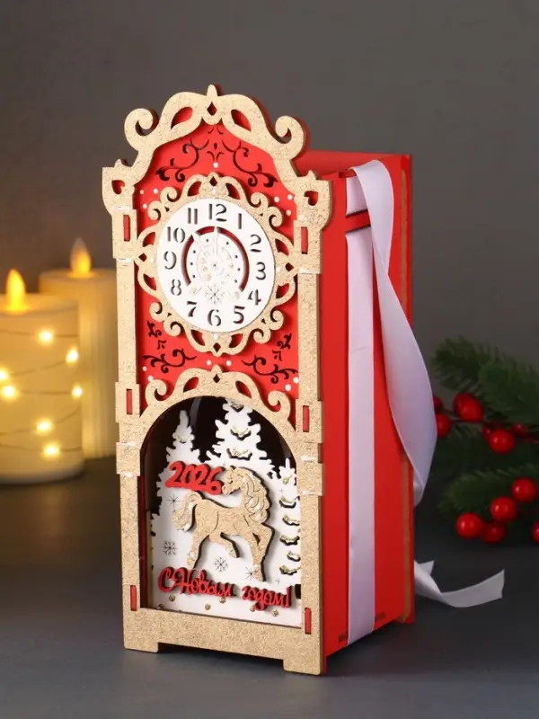 Шкатулка "Лошадка 2026" с сувениром, 12х10х27, красный