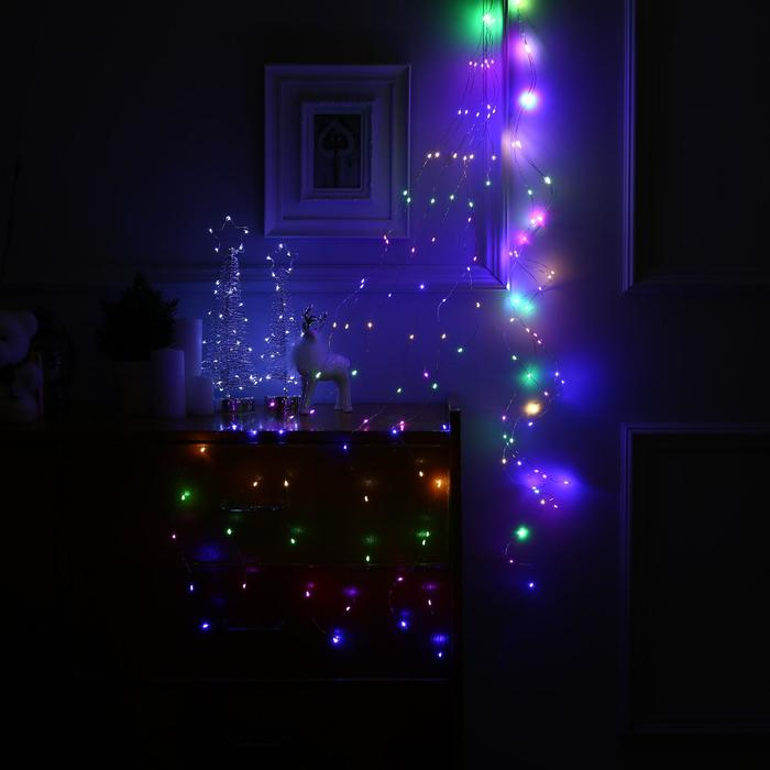 Гирлянда &laquo;Конский хвост&raquo; 8 нитей по 2 м, IP20, серебристая нить, 160 LED, свечение мульти, USB