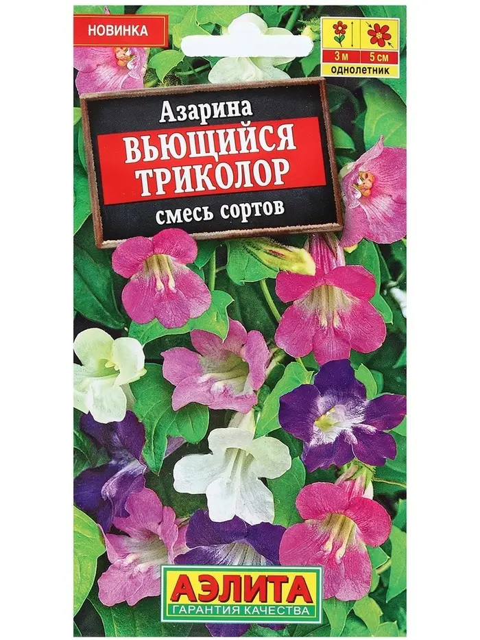 Семена Цветов Азарина "Вьющийся триколор", смесь сортов, 5 шт
