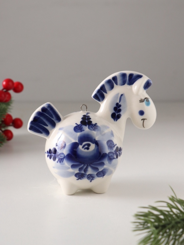 Ёлочный фарфоровый шар "Лошадь Русская" /авторская роспись/,  11 см