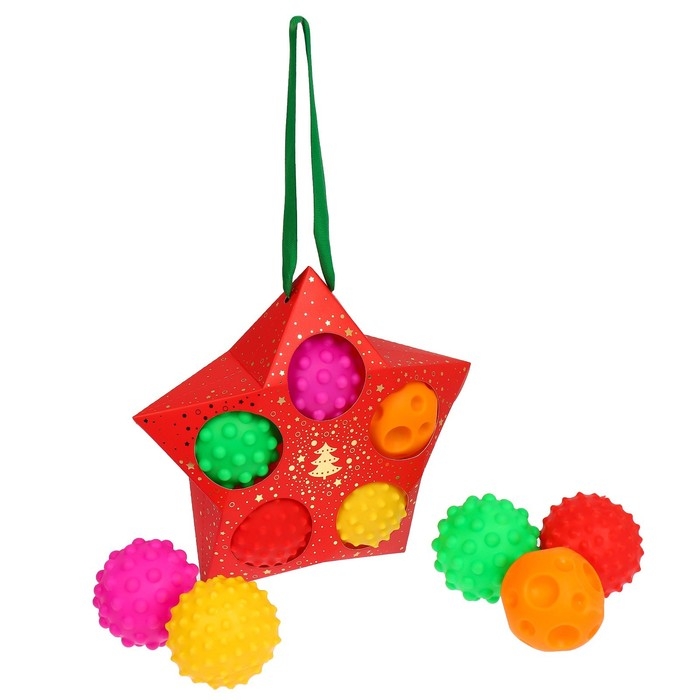 Подарочный набор развивающих, тактильных мячиков Крошка Я &laquo;Волшебная звезда&raquo; 5 шт., цвет красный