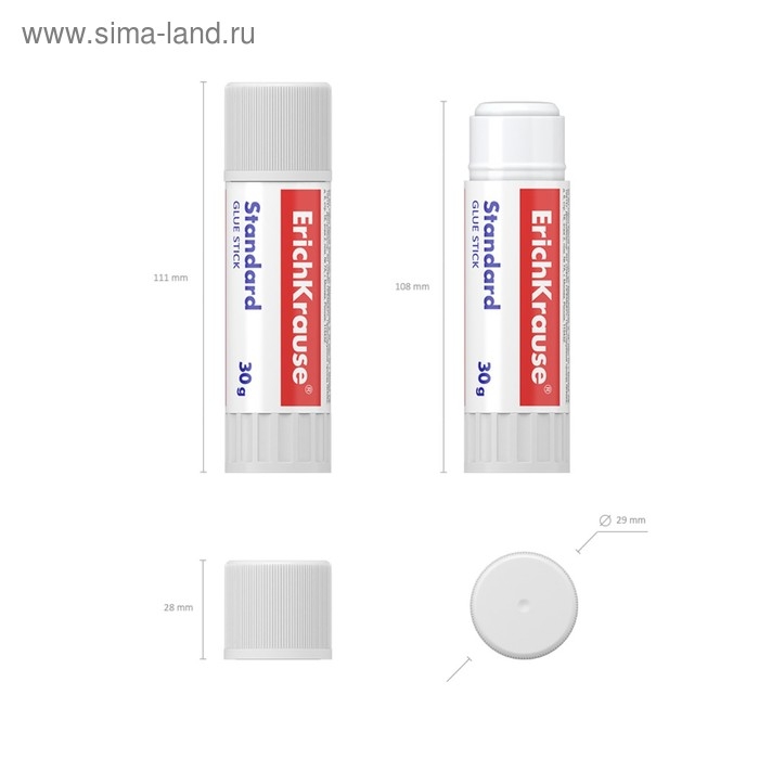 Клей-карандаш ErichKrause Standard, 30 г, быстрое склеивание