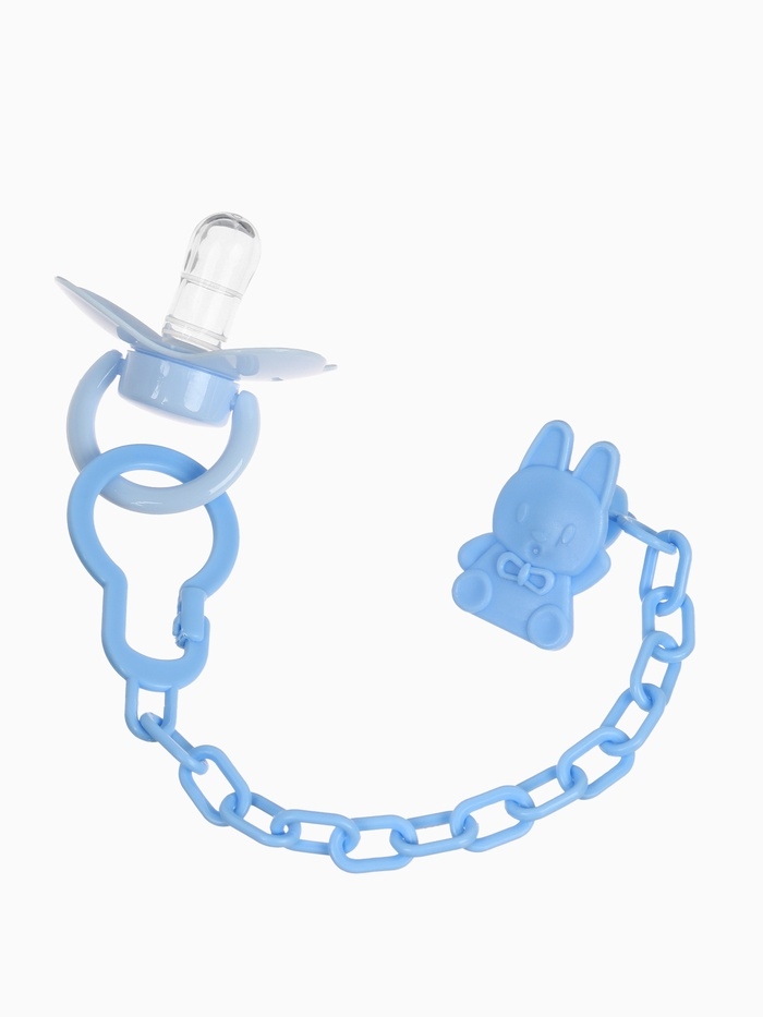 Пустышка классическая, с держателем, +0мес., цвет голубой