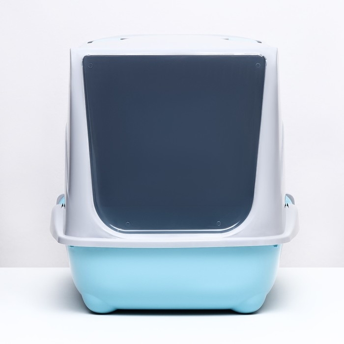 Туалет-домик для кошек закрытый с дверцей 43*32*33 см, бирюзово-серый