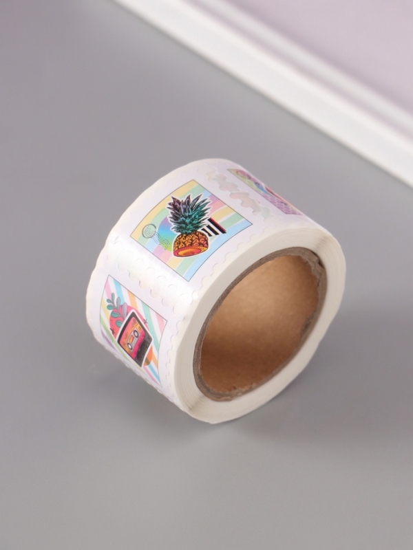 Наклейка бумага "Марки. Неон" 3х3 см 200 шт в рулоне