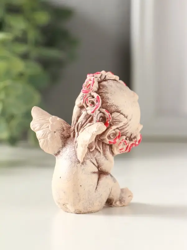 Статуэтка "Ангел в венке" 7 см, состаренный эффект, слоновая кость,