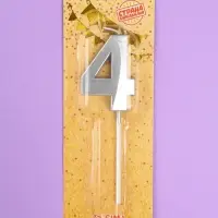 Свеча в торт на шпажке &laquo;Грань&raquo;, цифра 4, серебро, 5 см