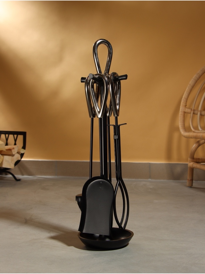 Каминный набор "Уголёк" сталь, 4 предмета, 17х17х63 см