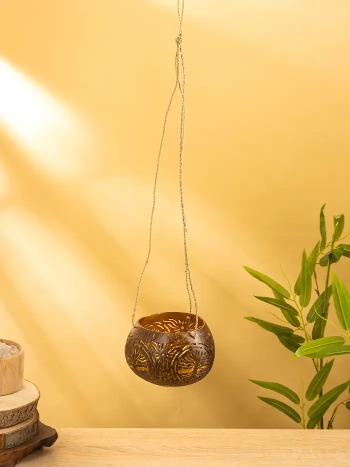 Подсвечник подвесной из кокоса, 9-12 см, коричневый