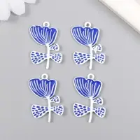 Декор для творчества металл, эмаль "Бело-синий цветок" 2,2х3 см