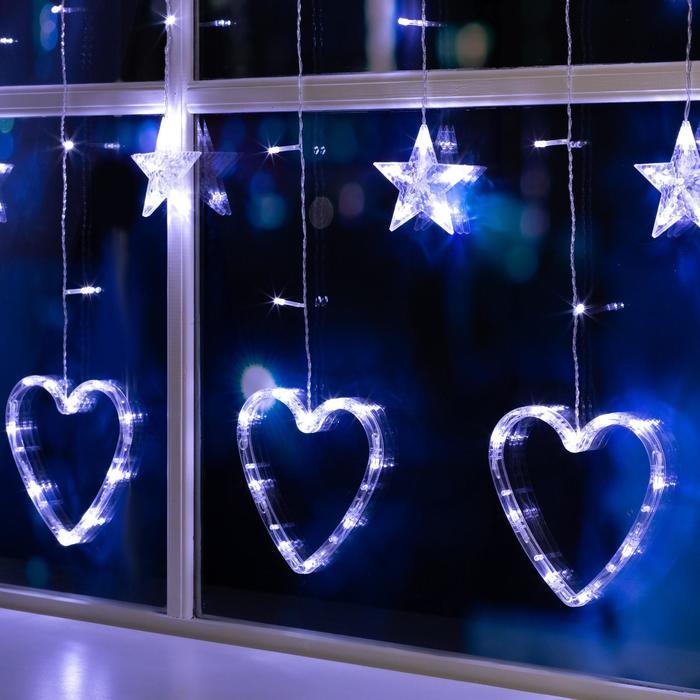 Гирлянда &laquo;Бахрома&raquo; 2.4 &times; 0.9 м с насадками &laquo;Сердце&raquo;, IP20, прозрачная нить, 186 LED, свечение белое, 8 режимов, 220 В