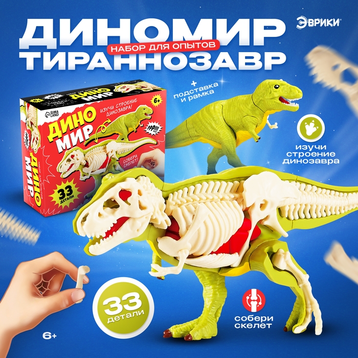 Набор для опытов &laquo;Диномир: Тираннозавр&raquo;, строение тела динозавра, 33 детали
