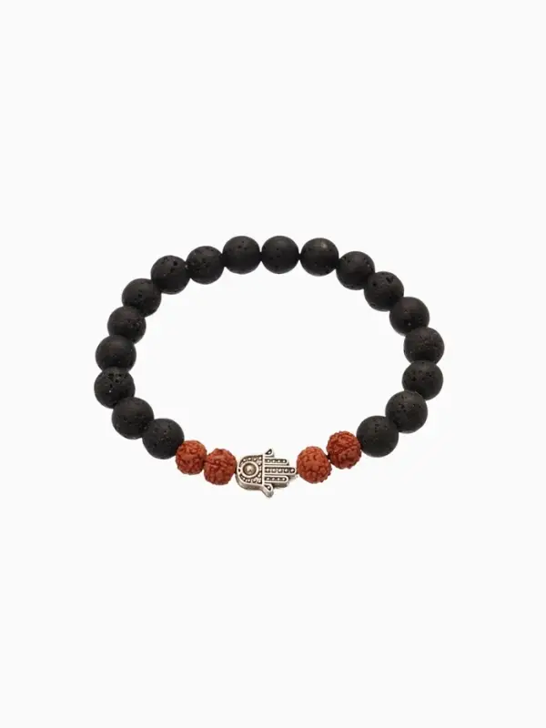 Браслет "Хамса" лава, рудракша, длина 18 см, цв. чёрный, коричневый