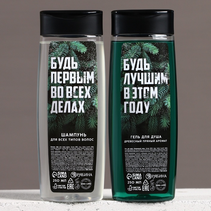 Подарочный набор косметики &laquo;Самому лучшему мужчине в Новый Год&raquo;, гель для душа и шампунь для волос, 2 х 250 мл, ЧИСТОЕ СЧАСТЬЕ
