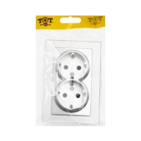 Розетка двухместная TOT Glossy Glass, 16 А, скрытая, с з/к, стекло, серебристая