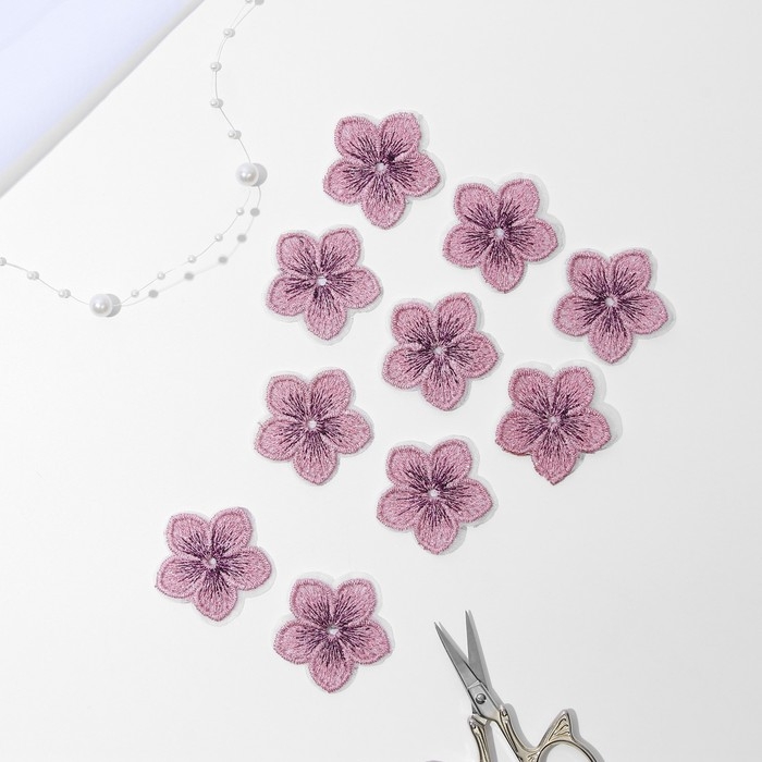 Вязаные элементы &laquo;Цветки двухцветные&raquo;, 3,5 &times; 3,7 см, 10 шт, цвет розовый