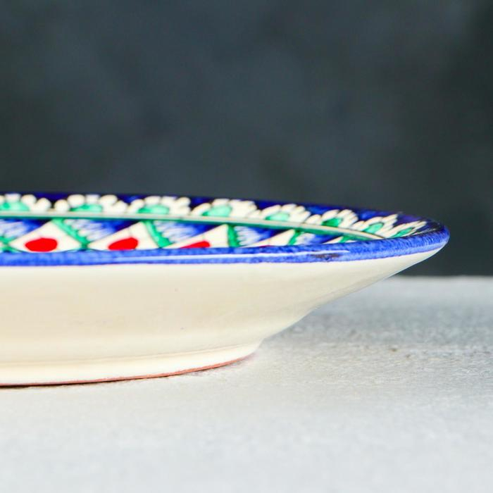 Тарелка Риштанская Керамика "Цветы",  22 см, синяя