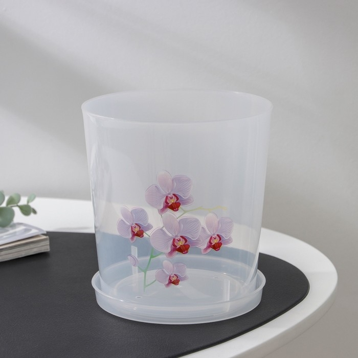 Горшок для орхидей с поддоном, 1.8 л, пластиковый, прозрачный, МИКС