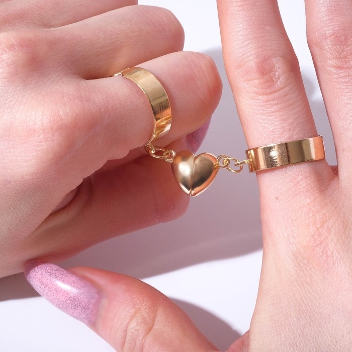 Кольца «Неразлучники» на магните, сердце, цвет золото, безразмерные Кольца «Неразлучники» на магните, сердце, цвет золото, безразмерные