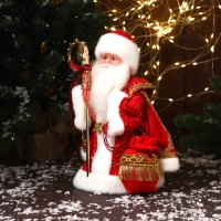 Дед Мороз "В шубе и с мешком с нашивкой" двигается, 30х18 см, красный