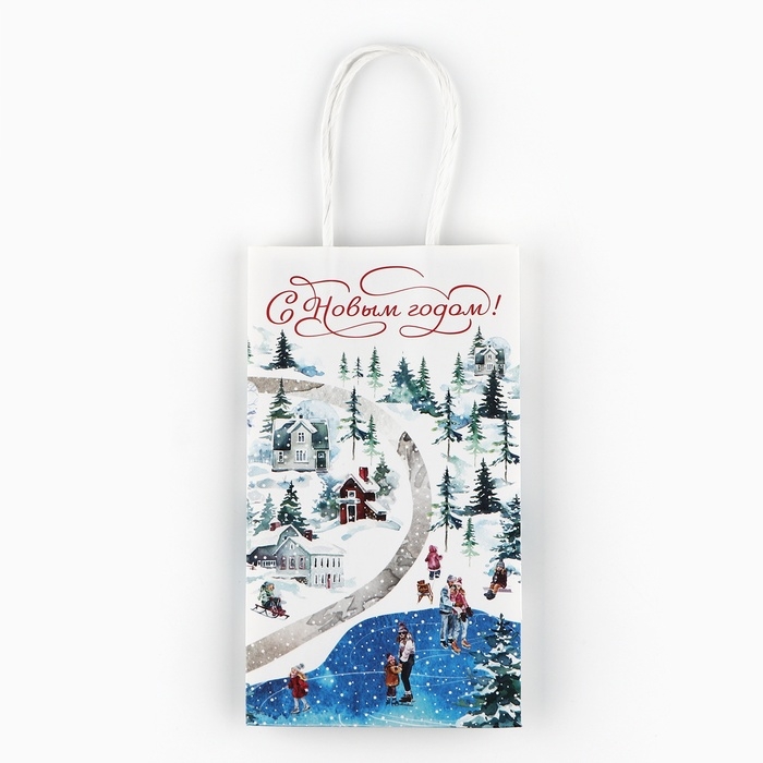 Пакет подарочный новогодний &laquo;С Новым годом&raquo;, белый крафт, 12 х 21 х 9 см , Новый год
