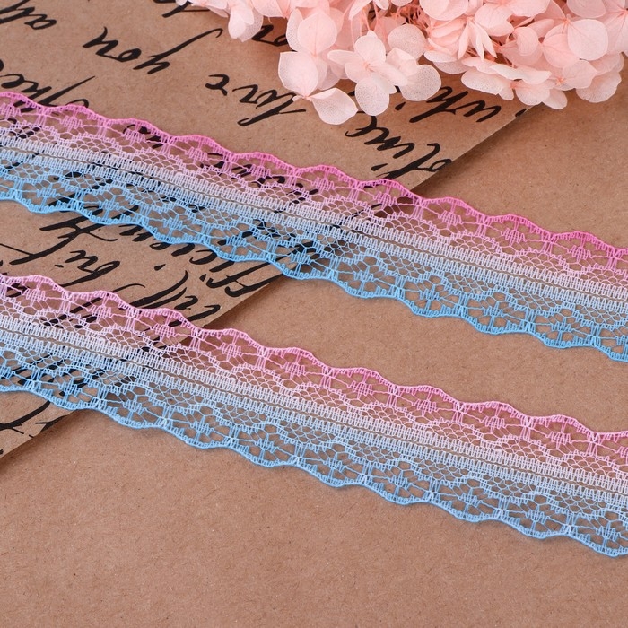 Кружево капроновое «Градиент», 28 мм × 10 ± 1 м, цвет розовый/голубой №5 Кружево капроновое «Градиент», 28 мм × 10 ± 1 м, цвет розовый/голубой №5