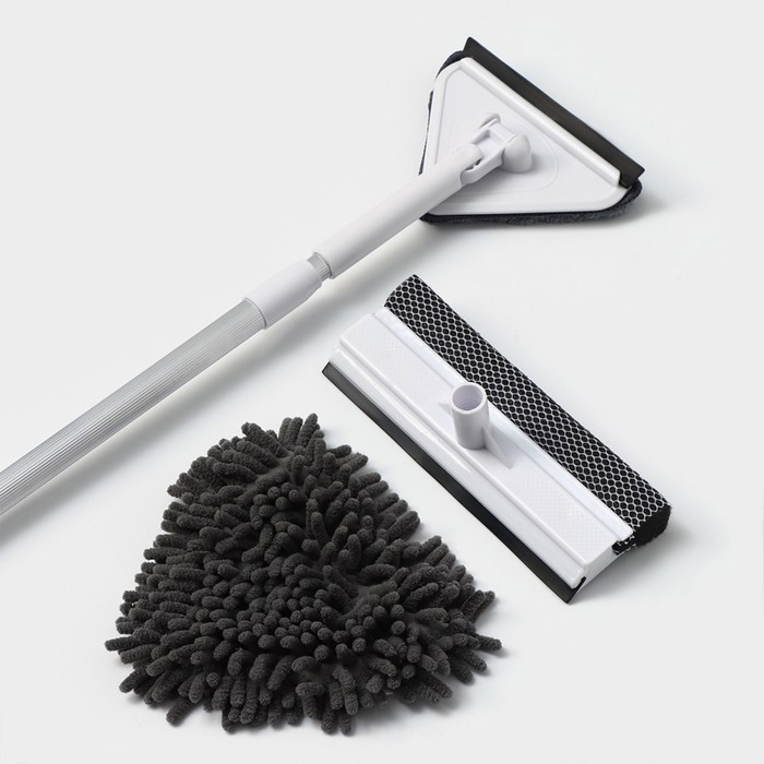 Щётка для окон Raccoon, поролоновая телескопическая насадка 47(80,5) см, две насадки из микрофибры с держателем 11,5&times;6,5 см