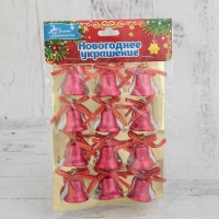 Украшение ёлочное "Колокольчики с узором и бантиком" (набор 12 шт) 2 см, красный Украшение ёлочное "Колокольчики с узором и бантиком" (набор 12 шт) 2 см, красный