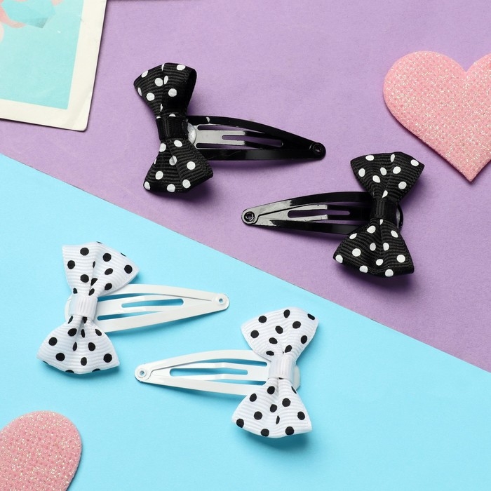 Невидимка для волос Невидимка для волос "Бантики" (набор 8 шт) горох, чёрно-белый