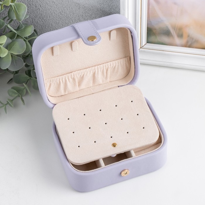 Шкатулка кожзам для украшений "Стёганая матовая" сиреневая 12х10х6,3 см