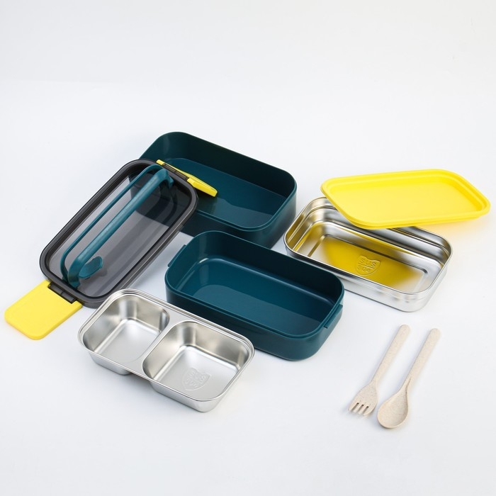 Ланч бокс, в школу, контейнер для еды, 1 л, с приборами, 2 уровня, 11.5 х 21 см Ланч бокс, в школу, контейнер для еды, 1 л, с приборами, 2 уровня, 11.5 х 21 см