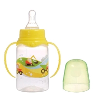 Бутылочка для кормления &laquo;Транспорт&raquo;, классическое горло, с ручками, 150 мл., от 0 мес., цвет жёлтый