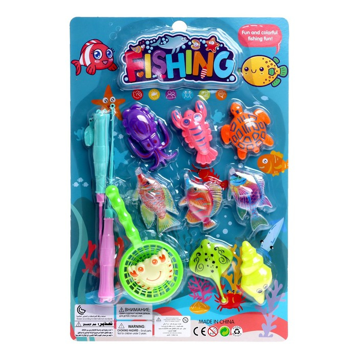 Рыбалка &laquo;Морские обитатели&raquo; 9 рыбок, 2 удочки, сачок