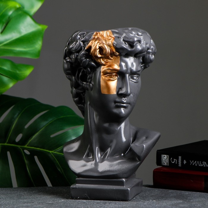 Кашпо - органайзер "Бюст Давида" большой, серый, бронза, 28см