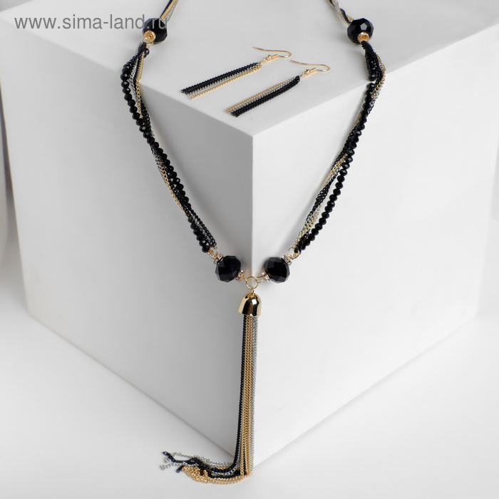 Набор 2 предмета: серьги, бусы &laquo;Унисон&raquo; накрученность, цвет золото в чёрном, 60 см