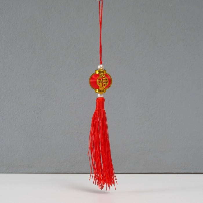 Подвеска текстиль, пластик "Китайский фонарик с иероглифом" 2,8х2,8х17 см