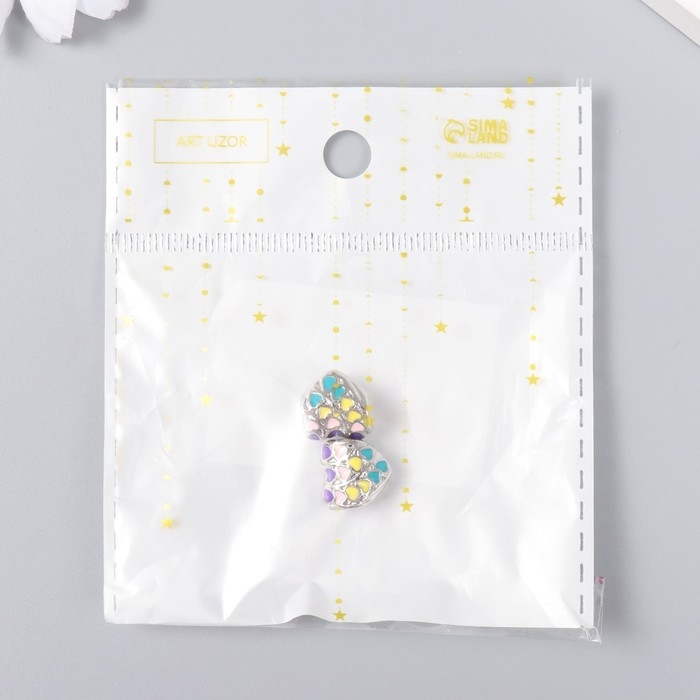 Бусина для творчества металл "Сердце с сердечками" серебро, эмаль 1.1 см