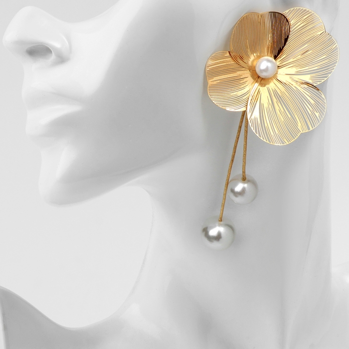 Серьги с жемчугом &laquo;Бусина&raquo; каталея, цвет золото