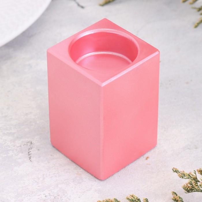 Подсвечник "Квадрат" из гипса, 5х8см, розовый