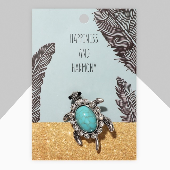 Брошь &laquo;Черепашка&raquo; панцирь под бирюзу, цвет голубой в чернёном серебре